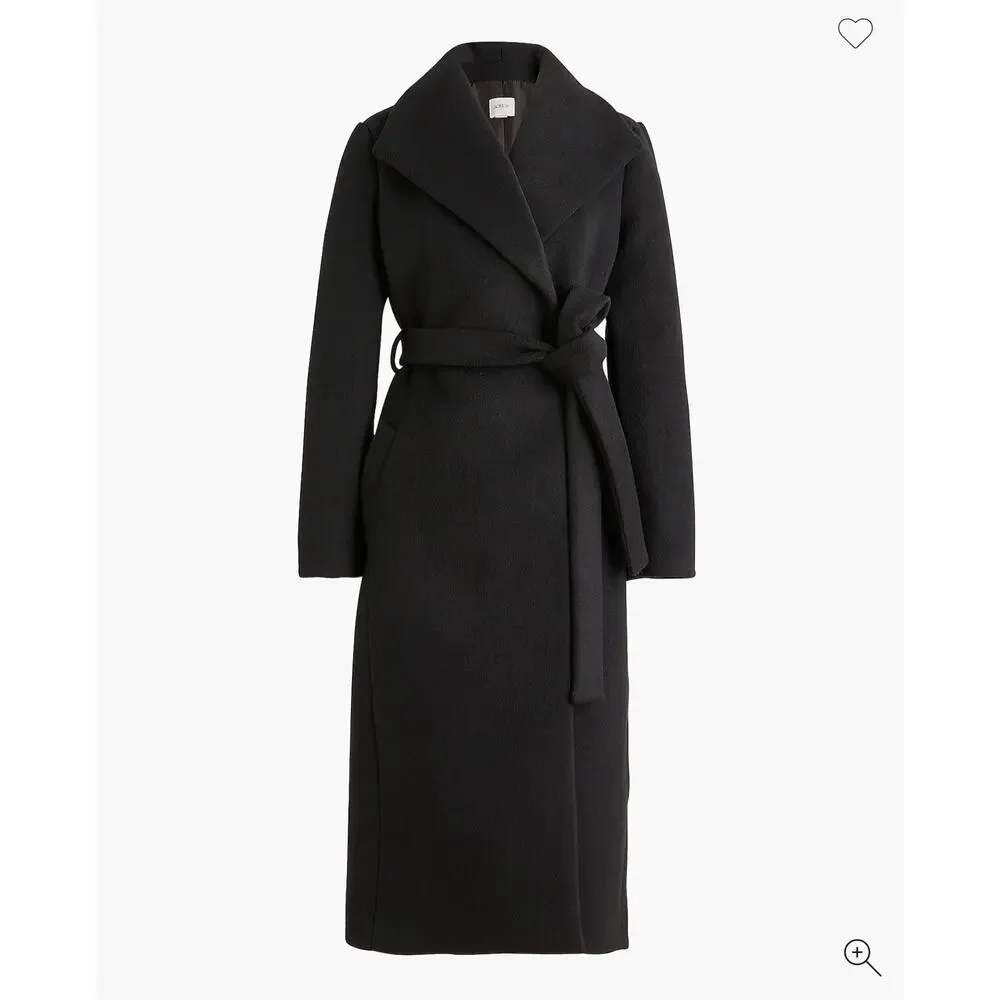 J. Crew Women's Long Sleeve Belted Wrap Coat Point Collar Black Size 6P NWT